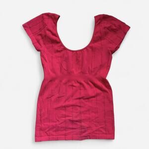 Scala Vintage 80s Fitted Red Stretchy Cap Sleeve Blouse